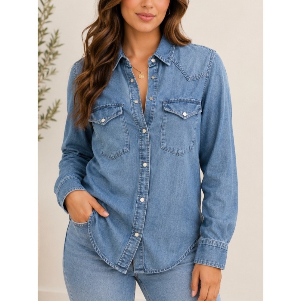 Current Elliott C/E Womens Blue Denim Western Snap Button Shirt Long Sleeve, S